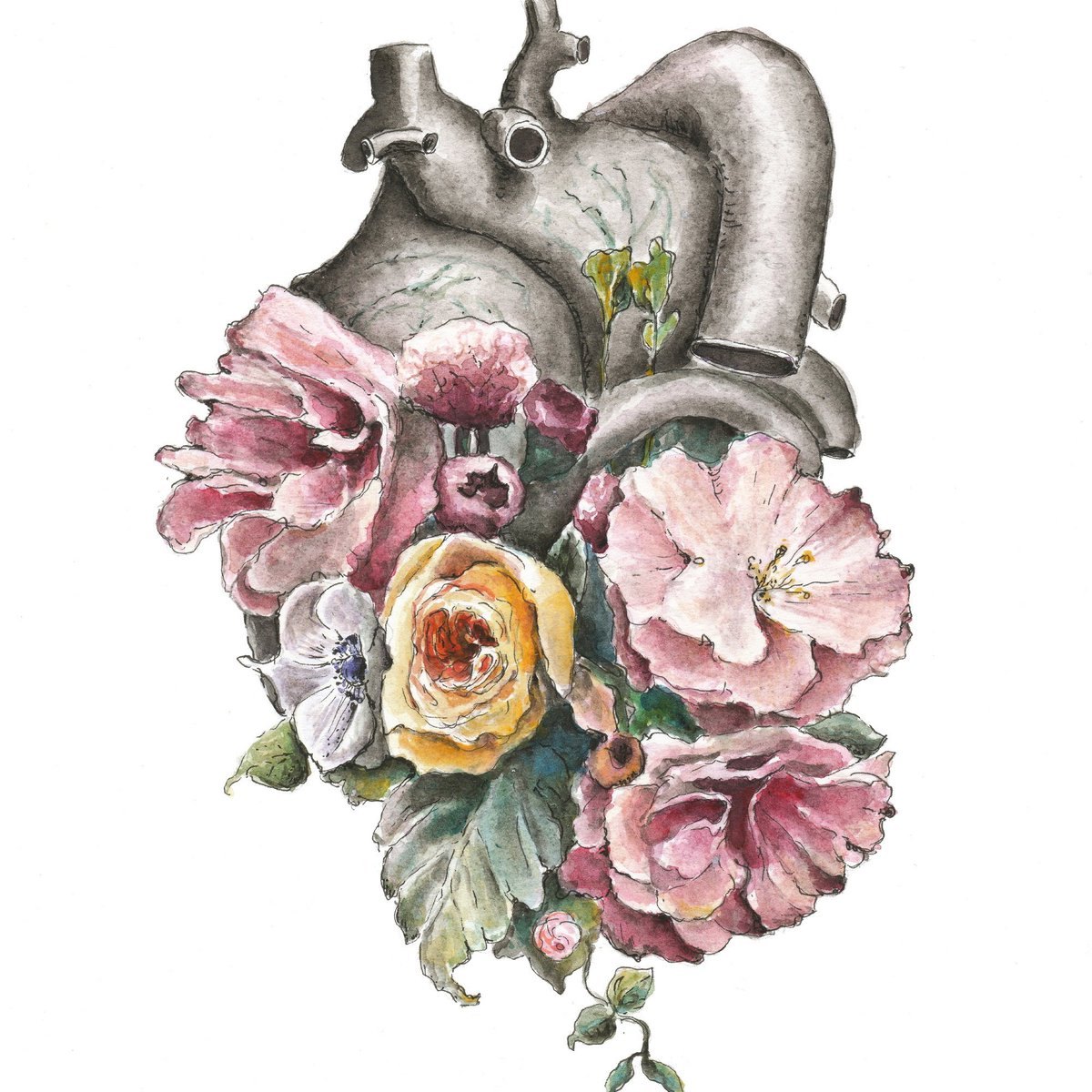 Человеческое сердце с цветами