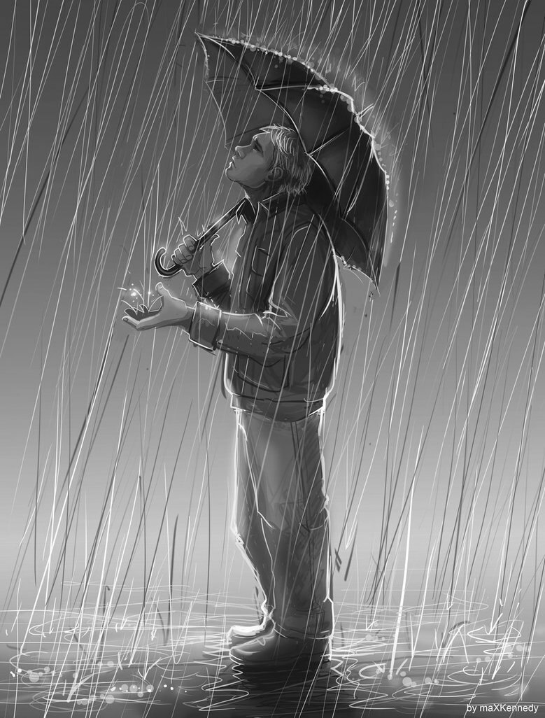 Силуэт человека в шортах под дождём — Фото на аву