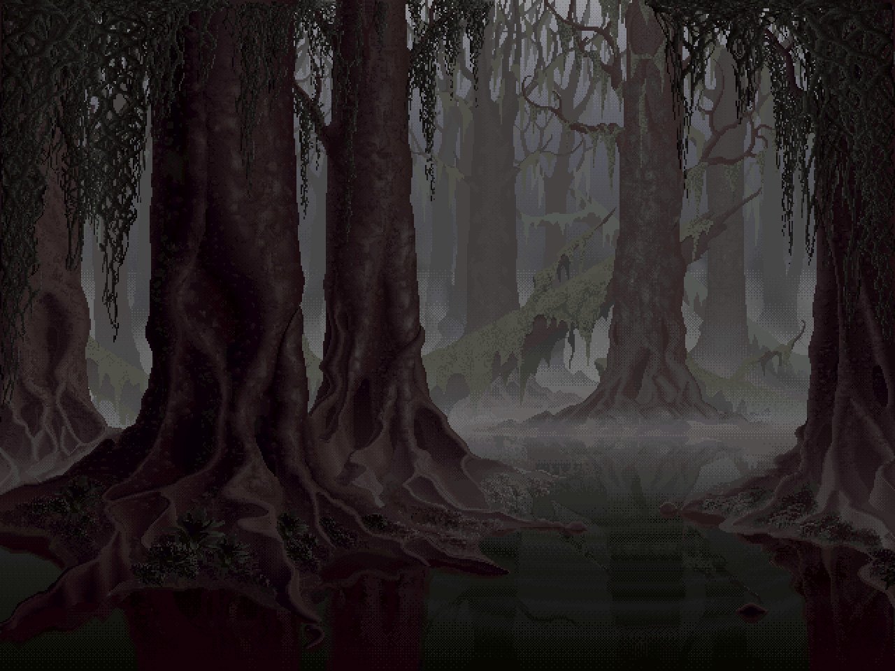 Игры страшный лес. Страшный лес. Мрачный лес. Мрачный пейзаж. Страшный пиксельный лес.