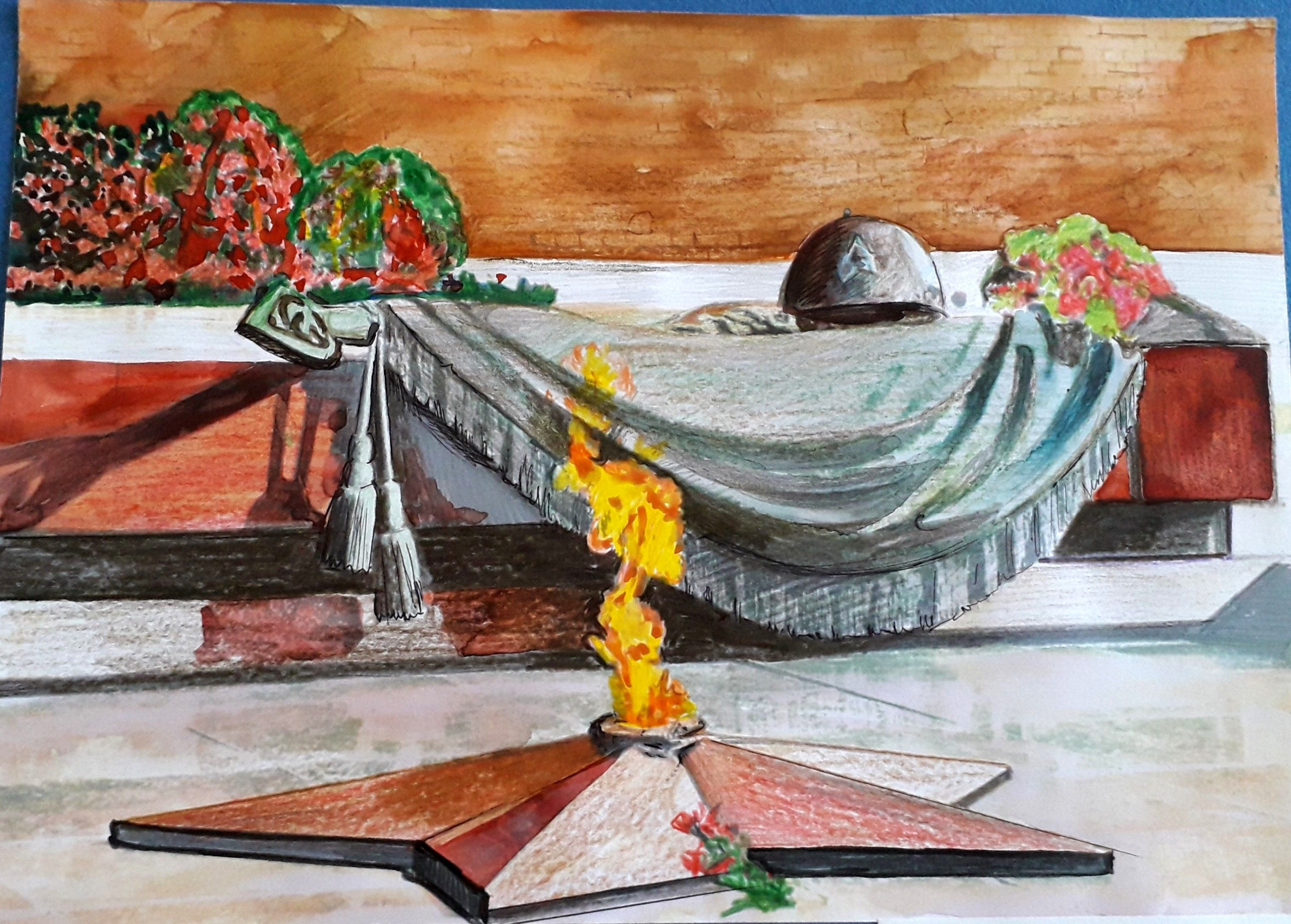 Картина на 9 мая. Вечный огонь рисунок. Вечный огонь акварель. Рисование вечный огонь.