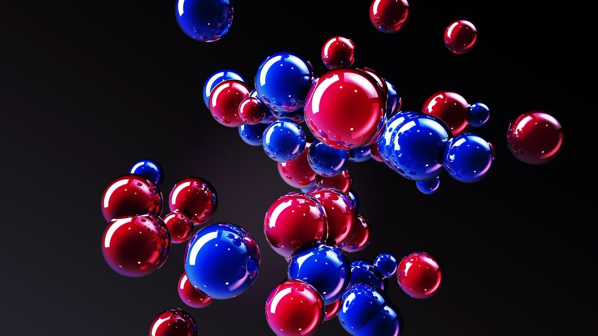 Красный голубой. 3d обои. Разноцветные молекулы. 3д разноцветные шары. 3d обои на рабочий стол.