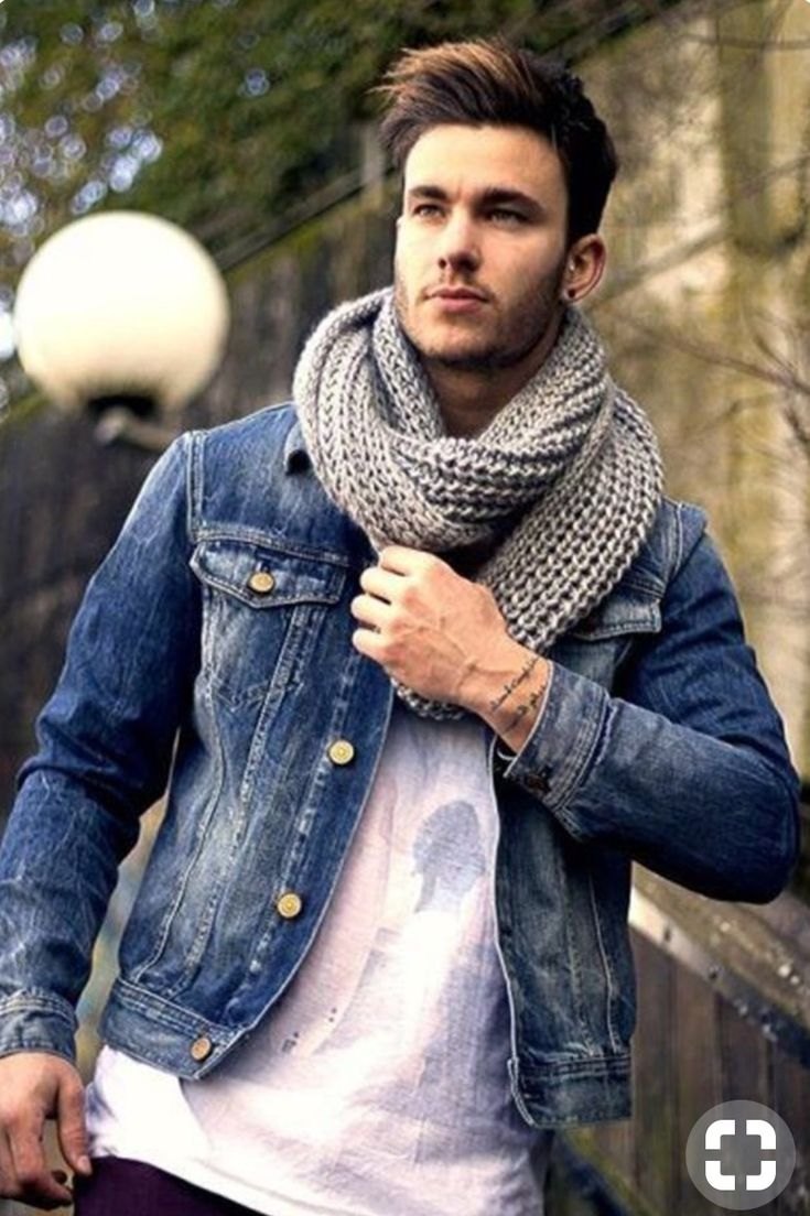 Джинсовая куртка с шарфом мужская