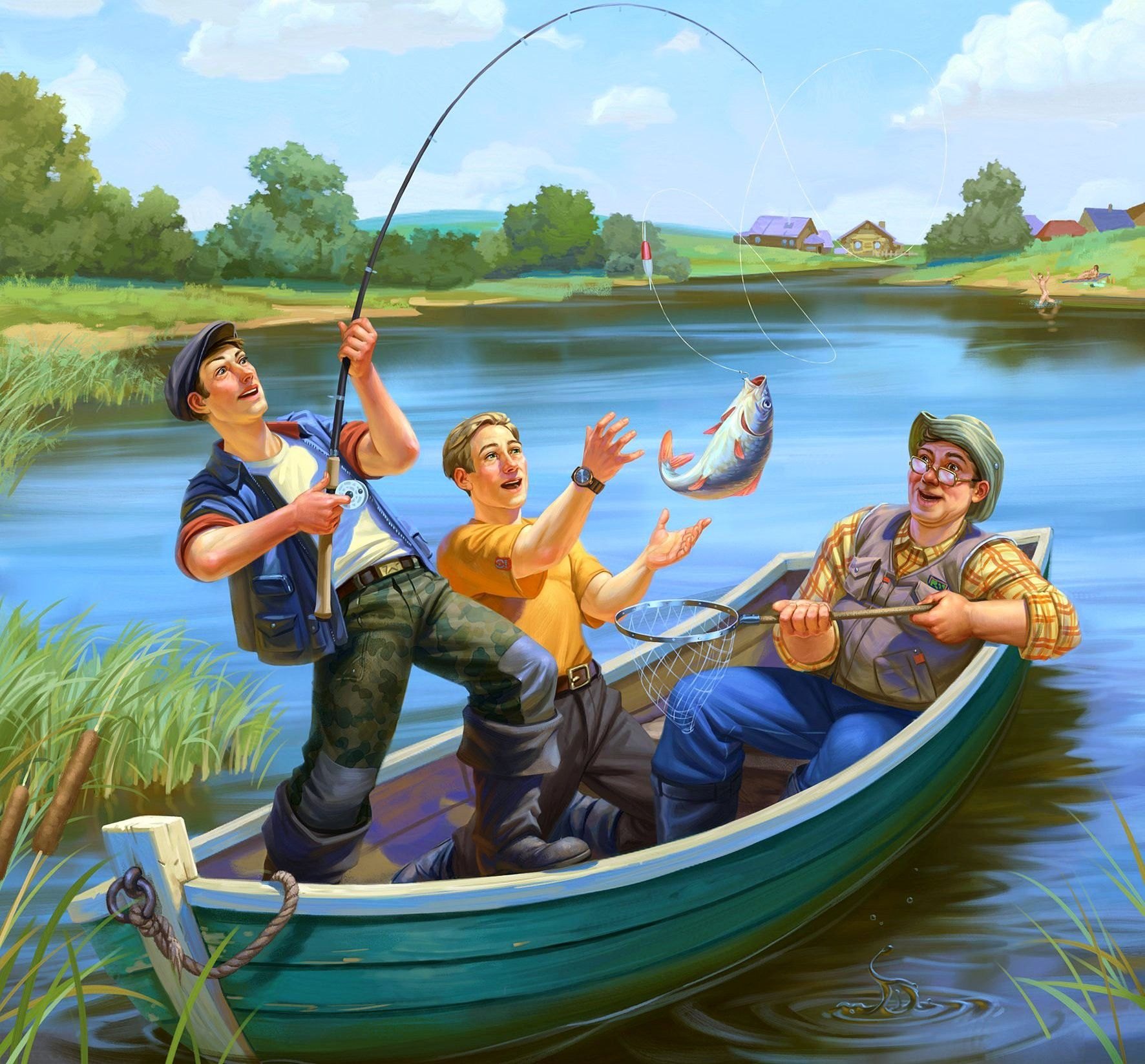 Рыбалка с лодки в 2024 году. Рыбалка картина. День рыбака. Рыбак живопись. Рыбалка иллюстрация.