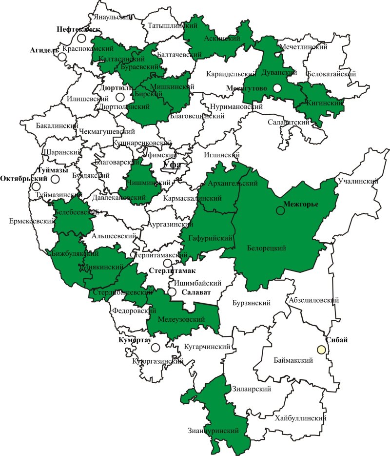 Административная карта республики башкортостан с районами и деревнями