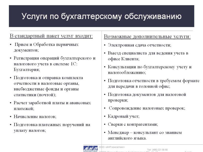 Консалтинговые услуги бухгалтерский учет и налогообложение