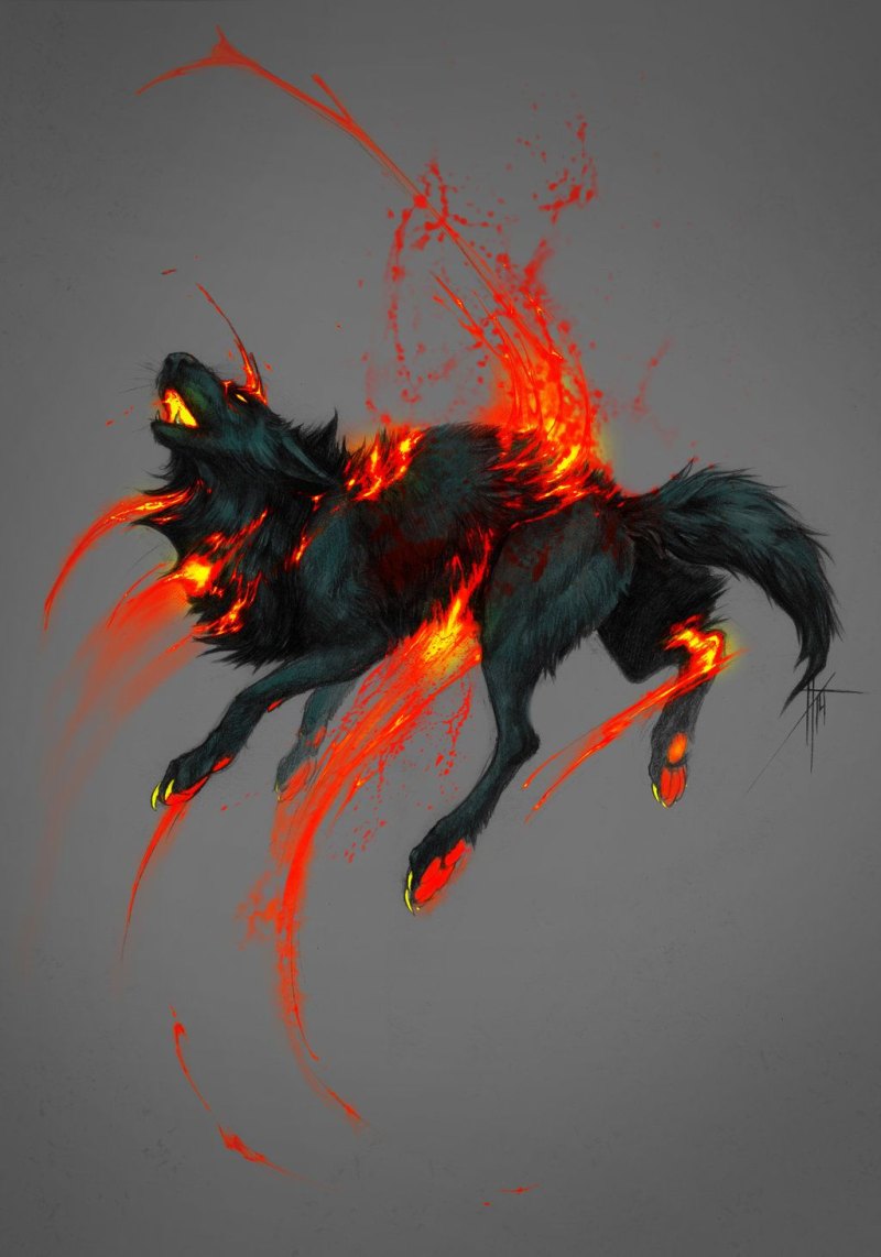 Огненный волк с крыльями
