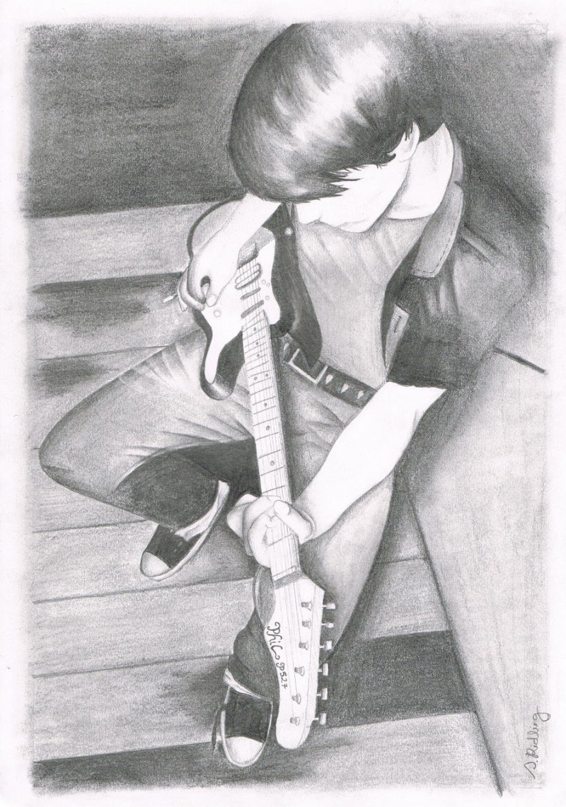 Рисунок гитариста с гитарой