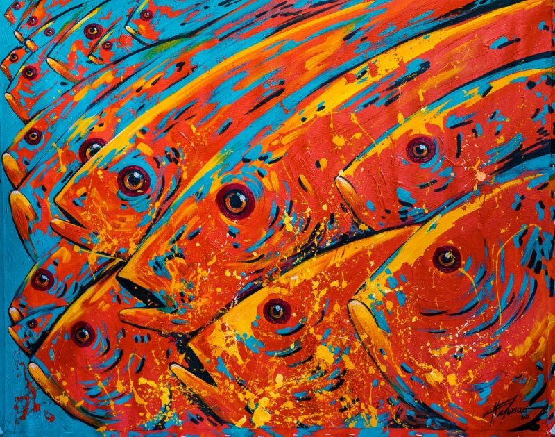 Полотно рыба. Рыбы живопись абстракция Felix Murillo. Рыбы в абстрактной живописи.