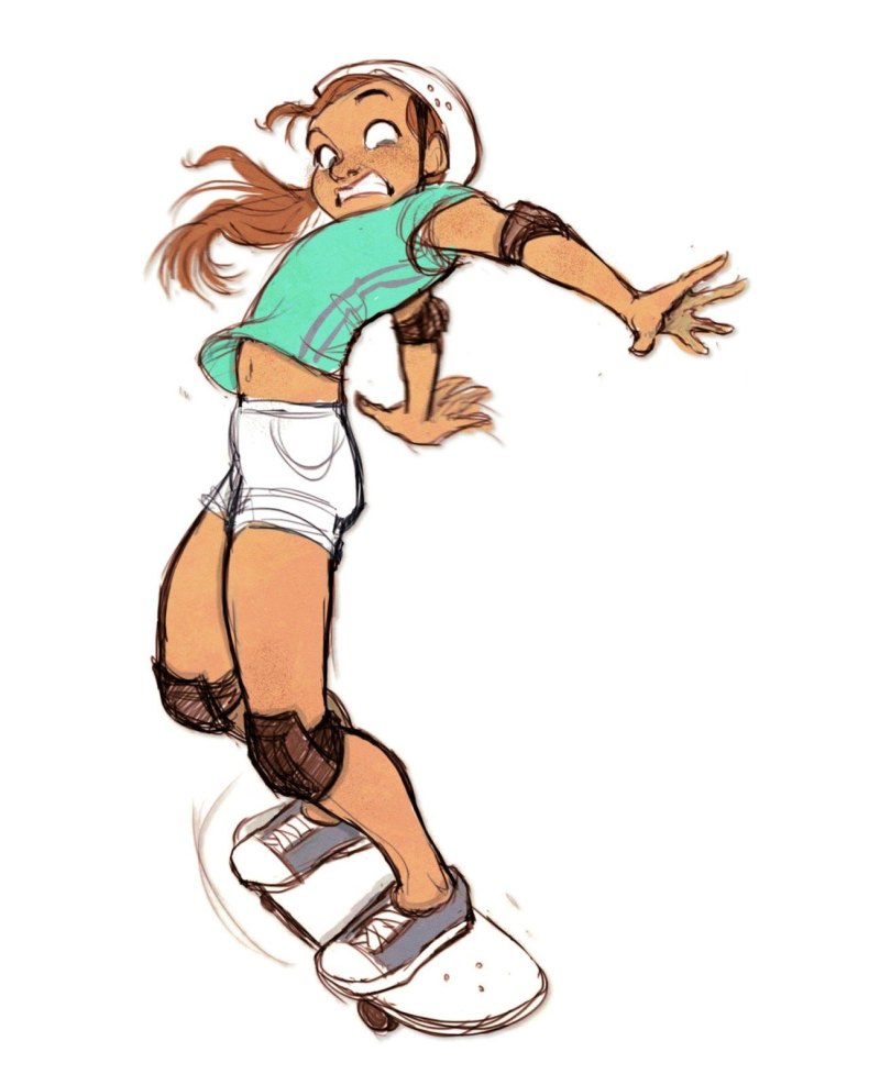 Нарисовать девушку на скейте