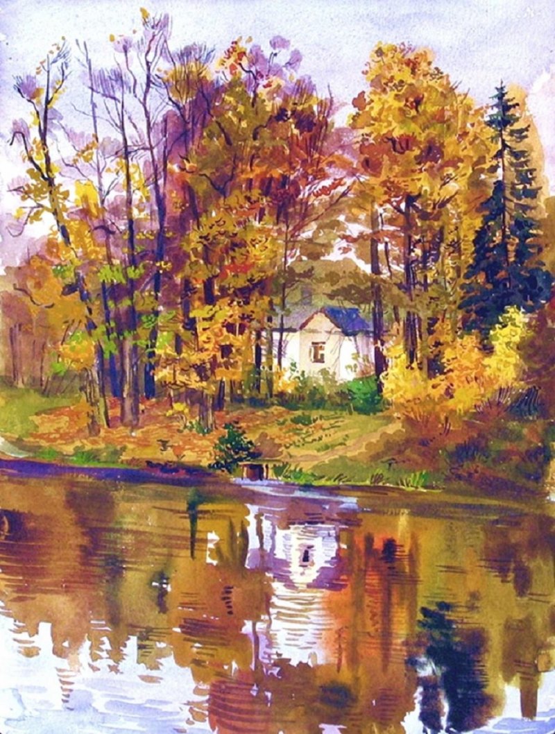 Осенние пейзажи Сергея Андрияки акварели