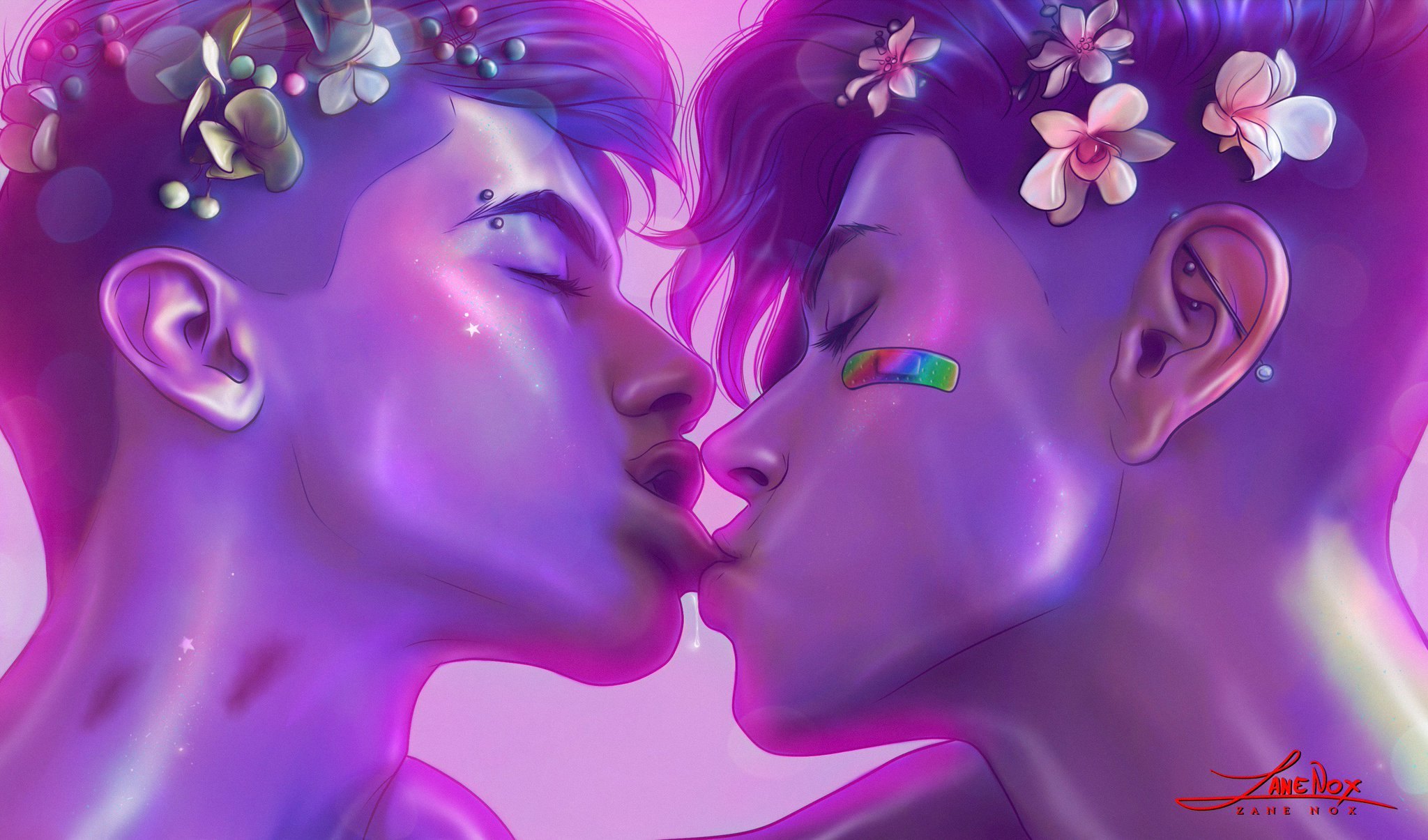 Тройной поцелуй. Парная аватарка. Парные авы. Фиолетовый поцелуй. Волшебный поцелуй.