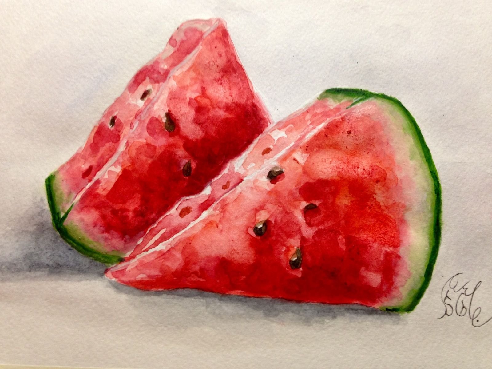 Как нарисовать арбуз акварелью. Мастер-класс // Short watercolor painting tutorial:watermelon