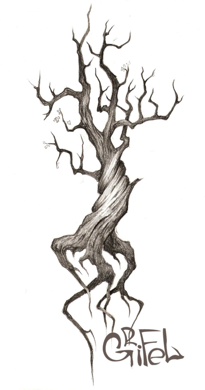 Дерево с корнями эскиз