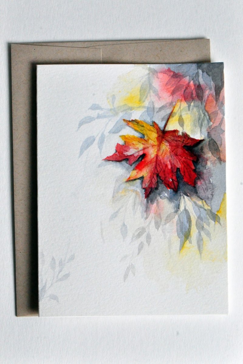 Осенние листья акварель открытки