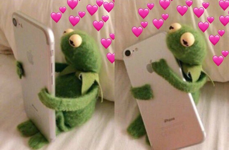 Стикеры Кермит с сердечками