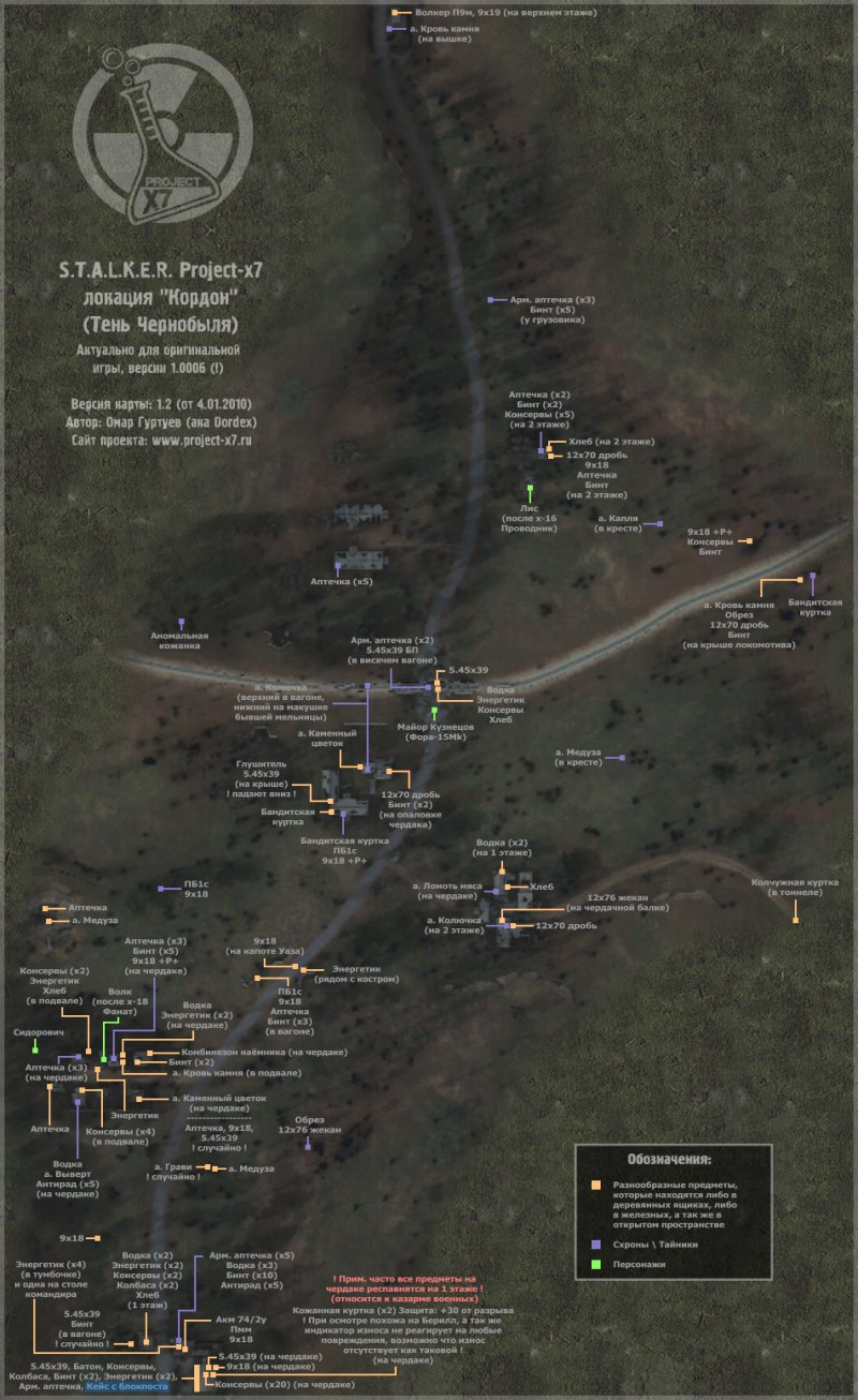 Карта тайников на кордоне сталкер тень чернобыля