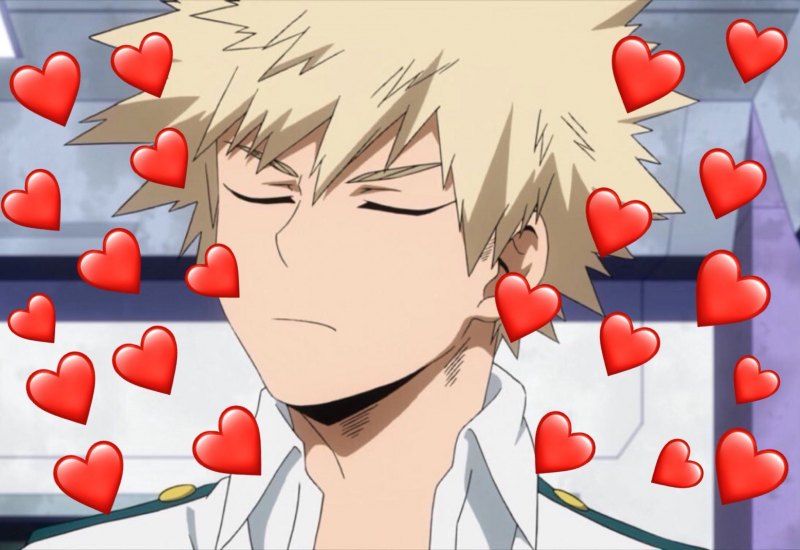 Бакуго Кацуки с сердечками над головой