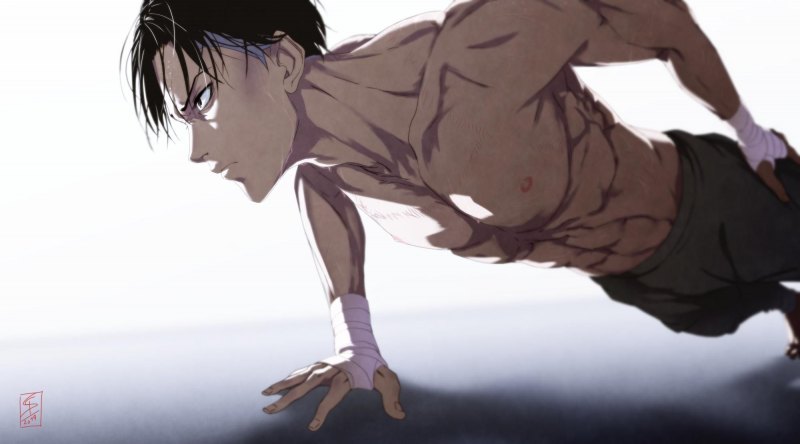 Леви Аккерман отжимается