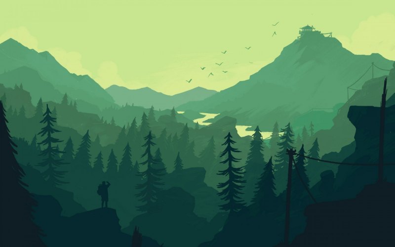 Firewatch лес река горы