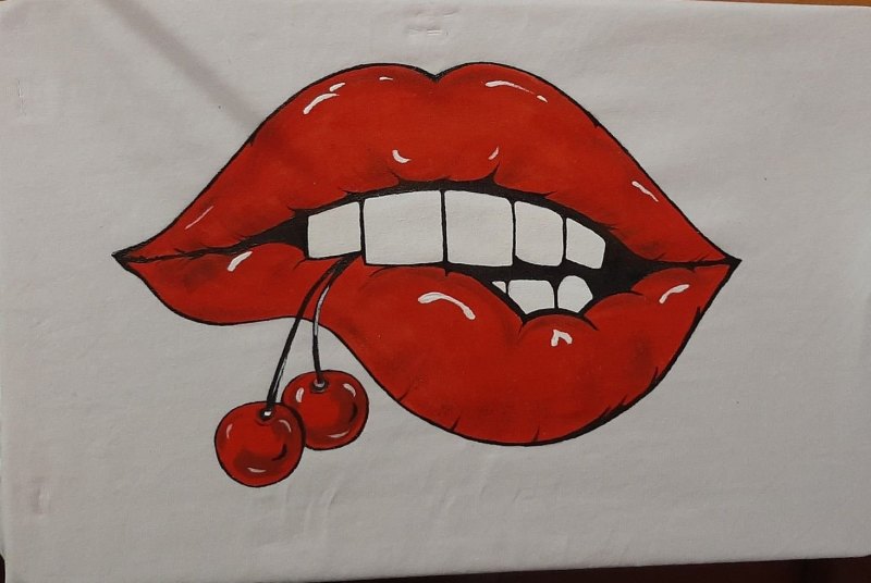 Губы с вишенкой в стиле поп арт