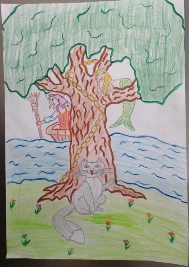У Лукоморья дуб зеленый рисунок