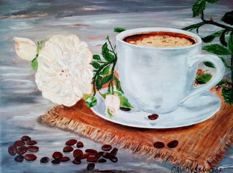 Картина кофе и цветы