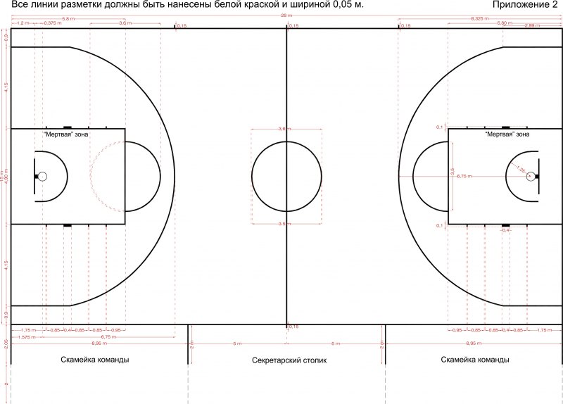 Баскетбольная площадка рисунок со всеми обозначениями