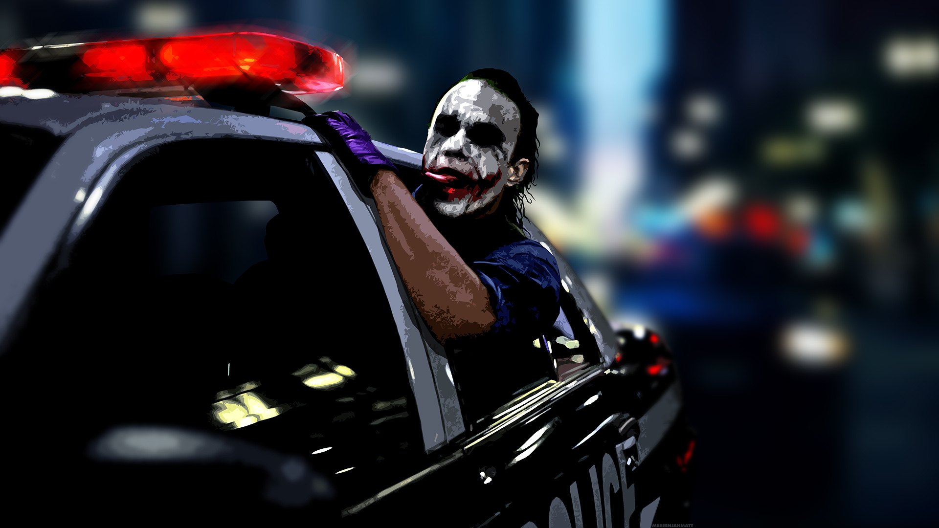 Хит Леджер Джокер в машине полиции