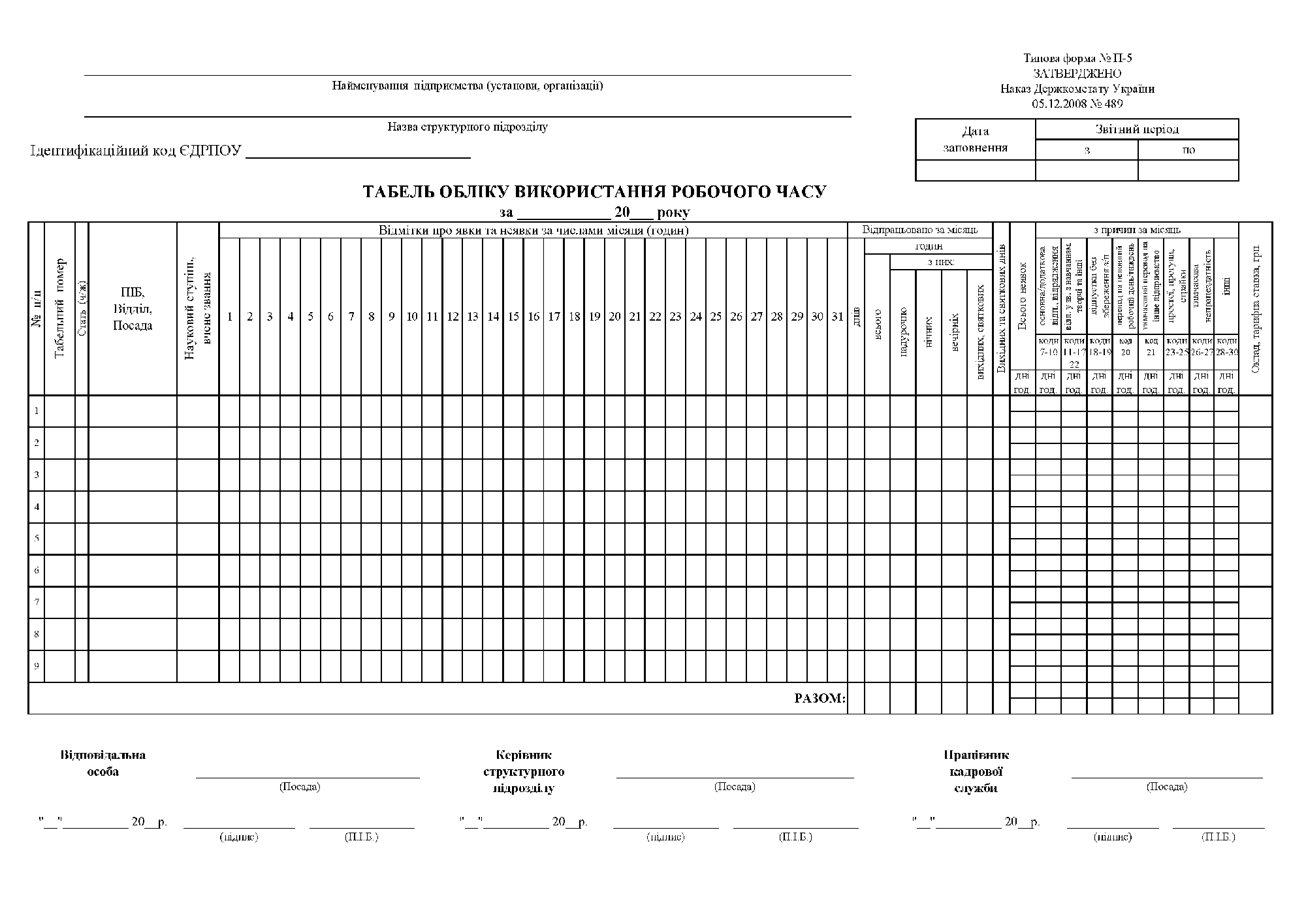 заполнение фотографии рабочего времени