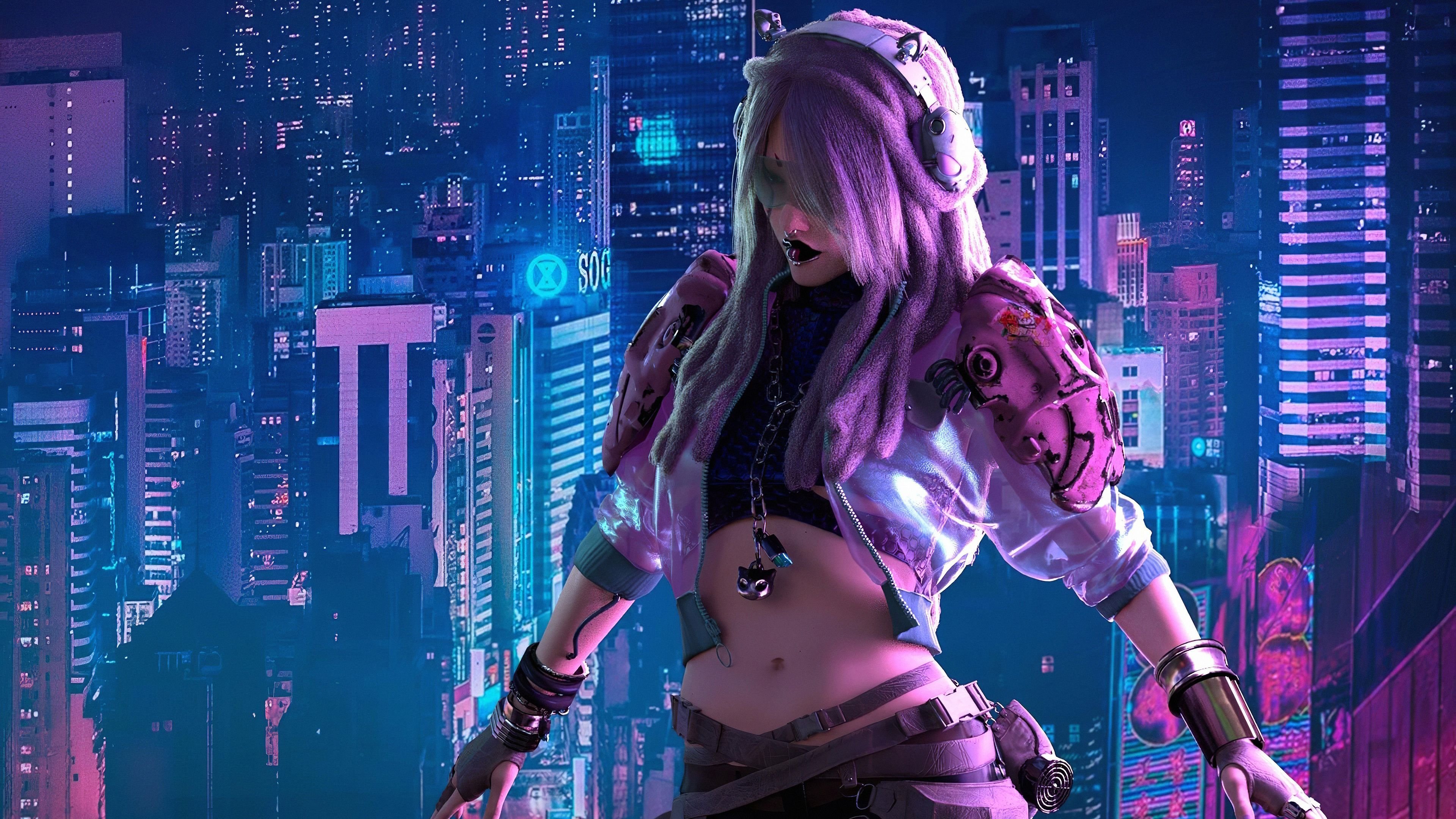 Cyberpunk 2077 город 4k Neon.