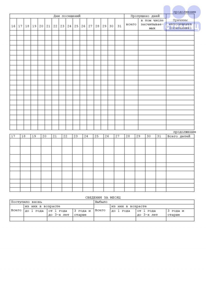 Табель учета посещаемости детей форма 305 образец распечатать