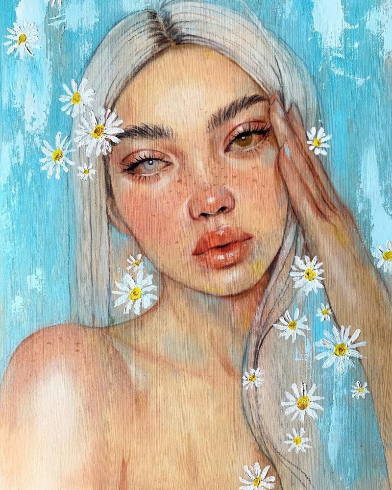 Девушка гуашью
