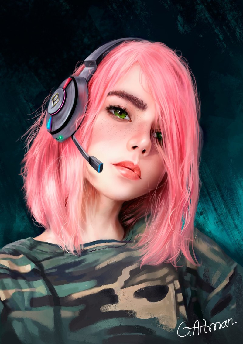 Арты розовые волосы