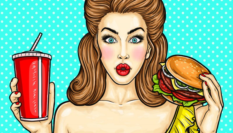 Фаст фуд поп арт вектор