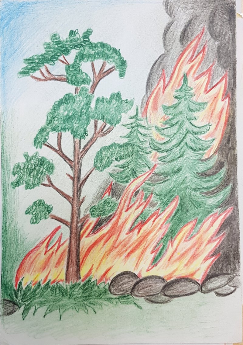 Рисование пожар в лесу