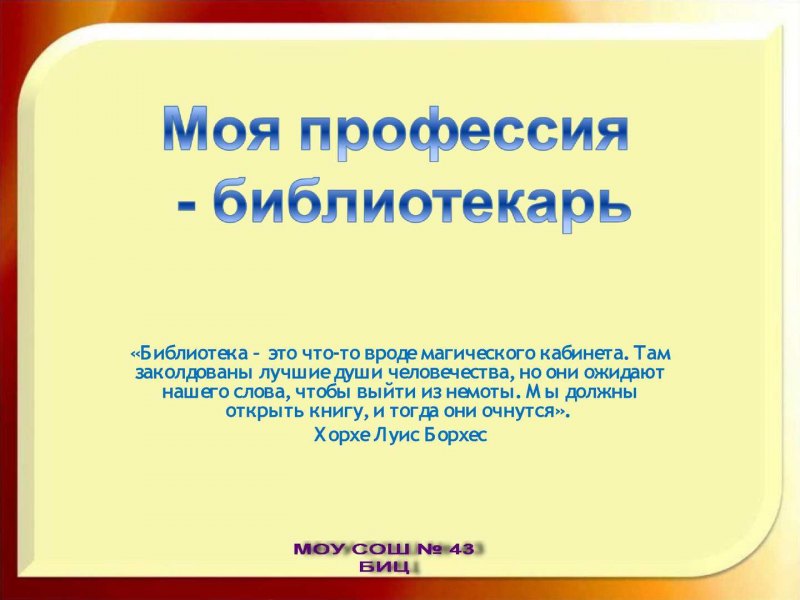 Моя профессия библиотекарь