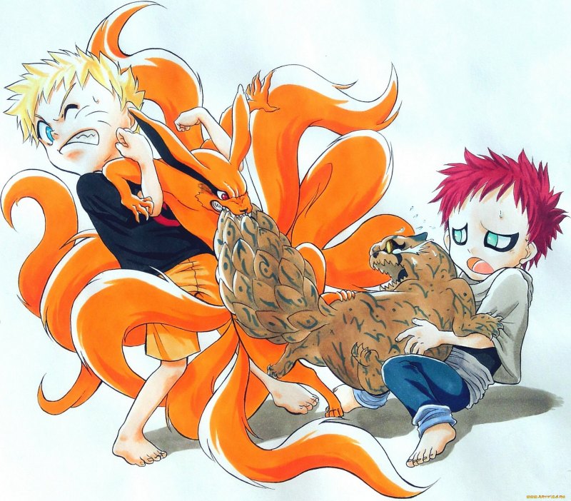 Маленький Наруто и курама милые