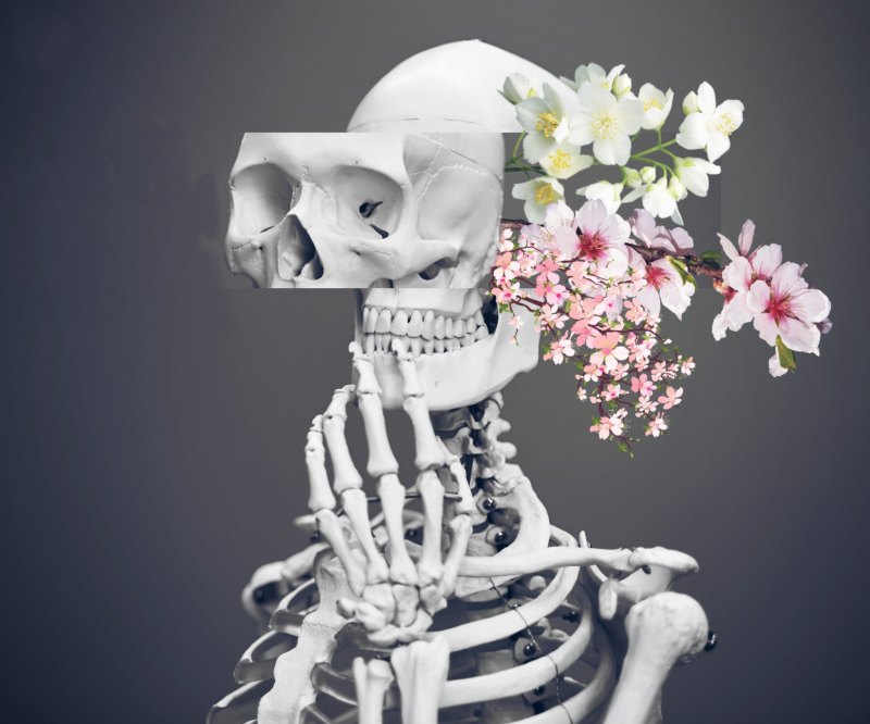 Скелет с цветами