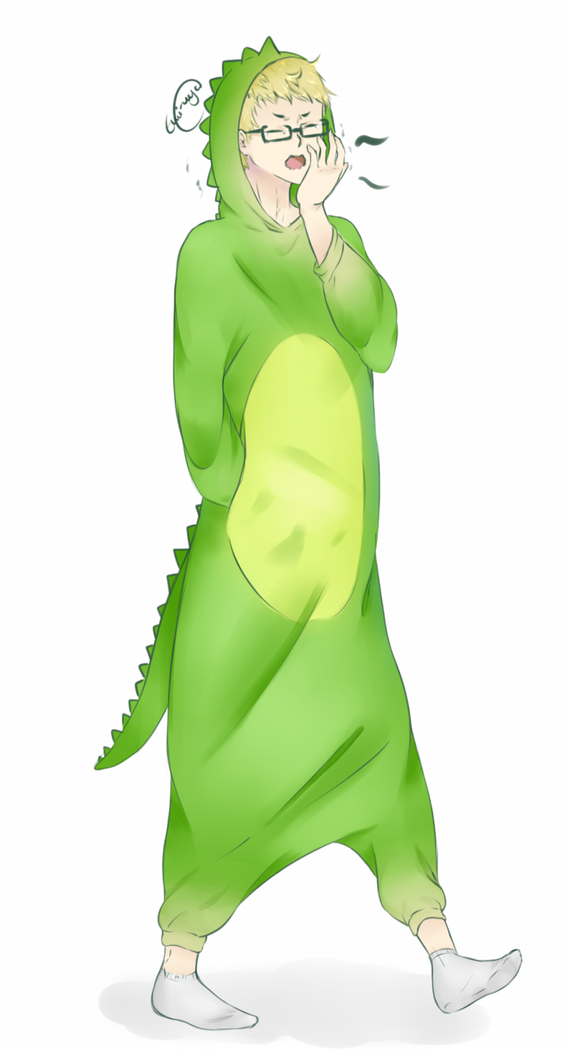 Тсукишима Кей в костюме динозавра