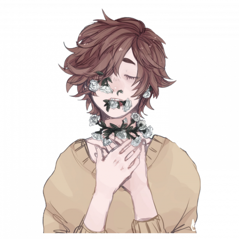 Аниме парень в цветах