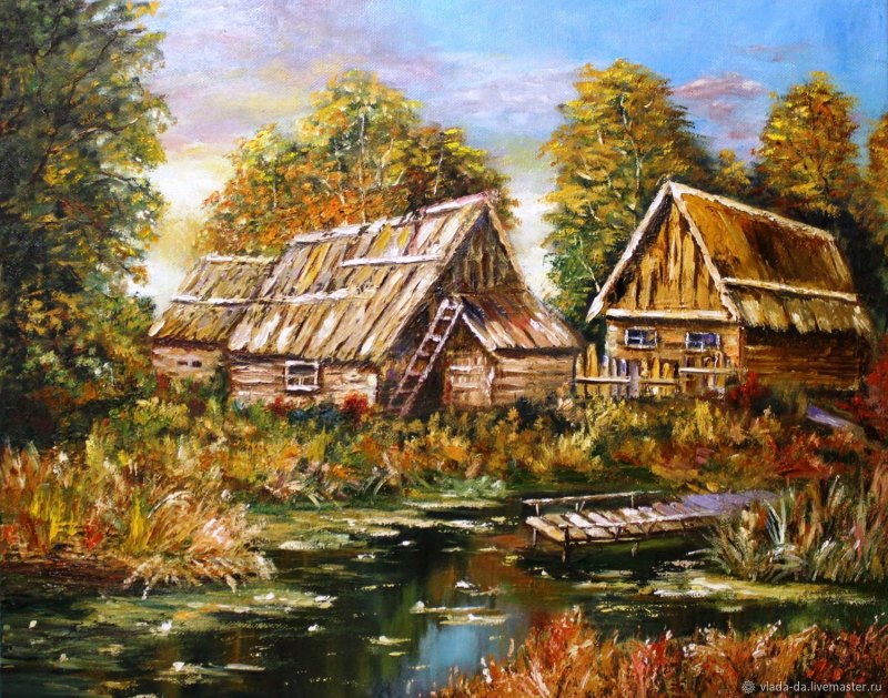 Деревенский пейзаж маслом