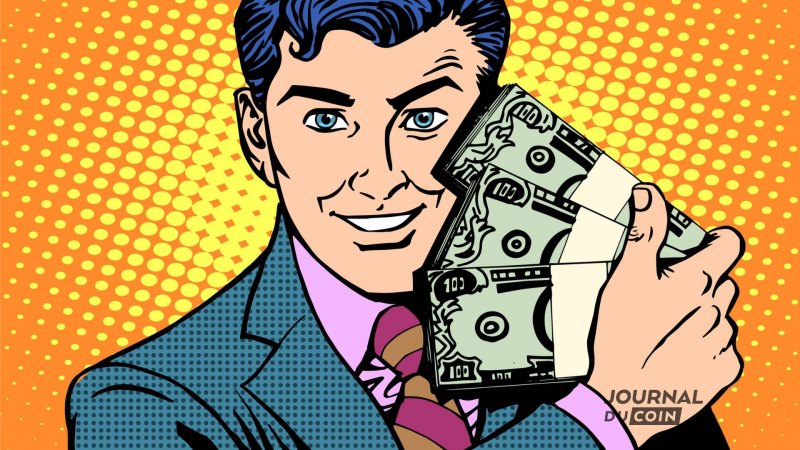 Мужчина в стиле поп арт с деньгами