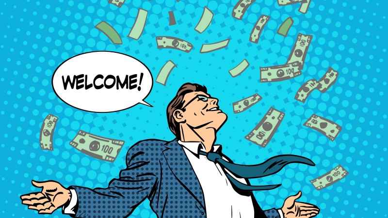 Человек передает деньги арт