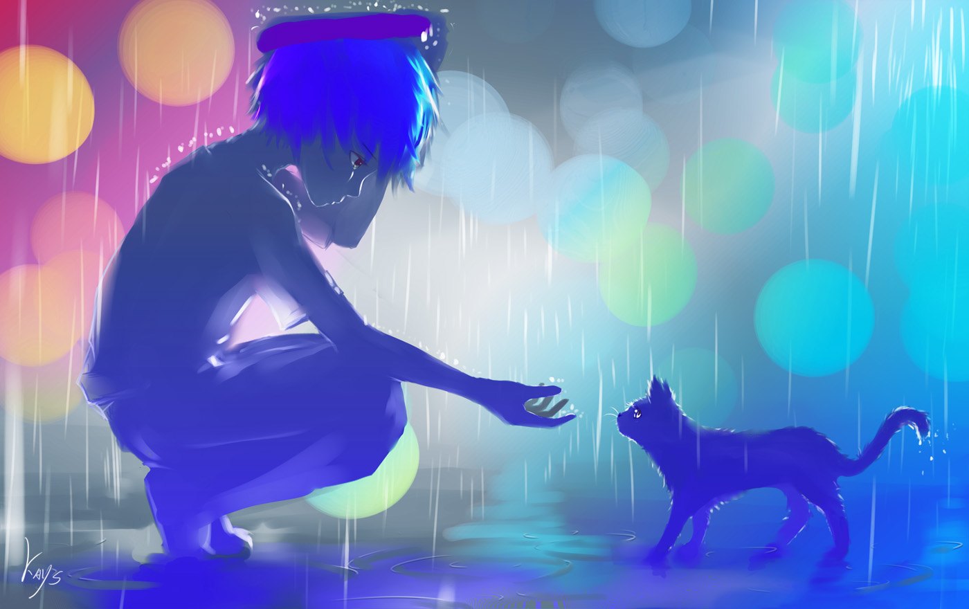 Синяя кошка аниме