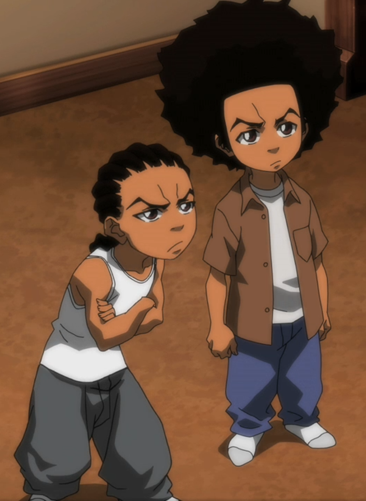 Хьюи фримен. The Boondocks Райли. Хьюи Фримен гетто. The Boondocks Хьюи. Райли и Хьюи Фримен.