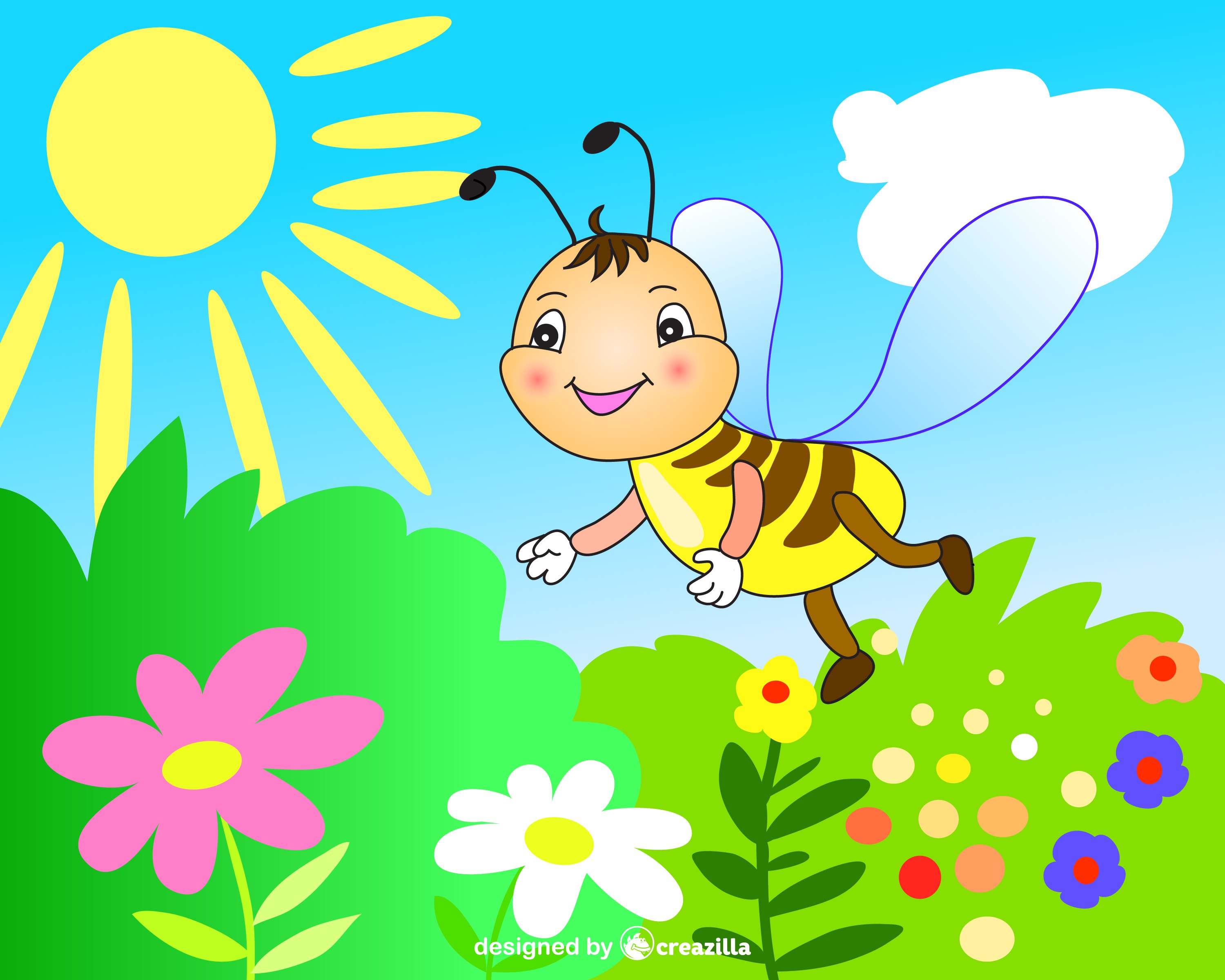 Пчелка на полянке иллюстрации для детей