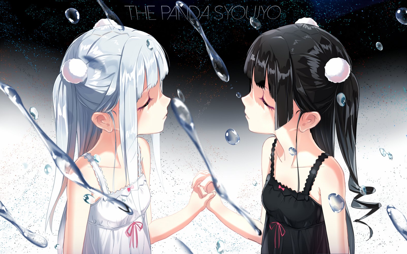 Две девушки держатся за руки аниме
