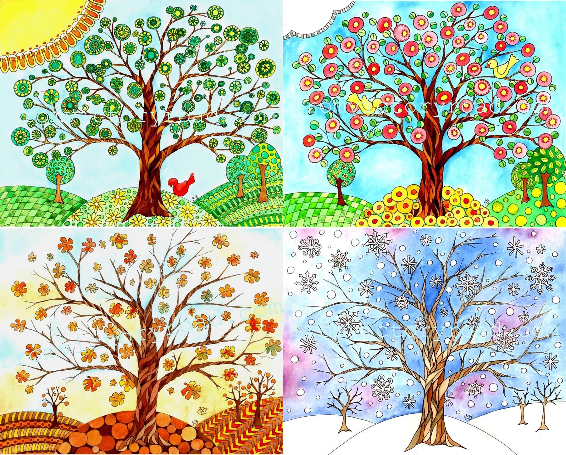 Время года для второй. Дерево всех времен года. Времена года рисунок. Пейзажи по временам года для дошкольников.