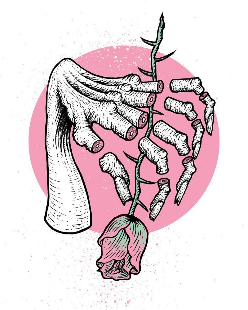 Рисунки для срисовки рука скелета с розой
