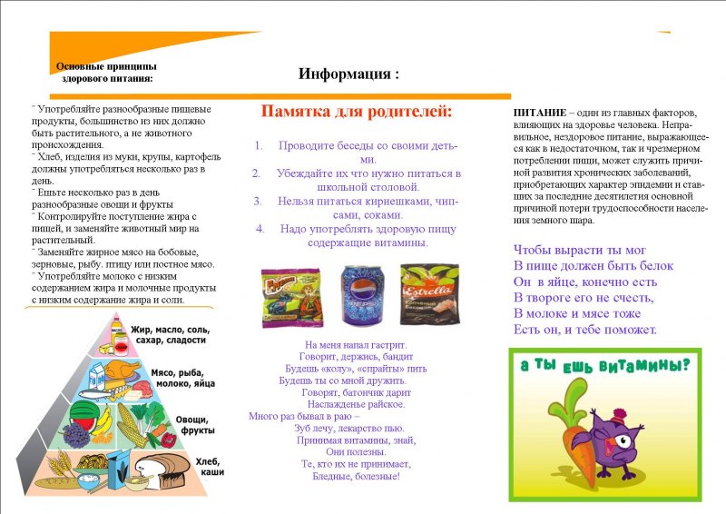 Здоровое питание дошкольников буклет для родителей
